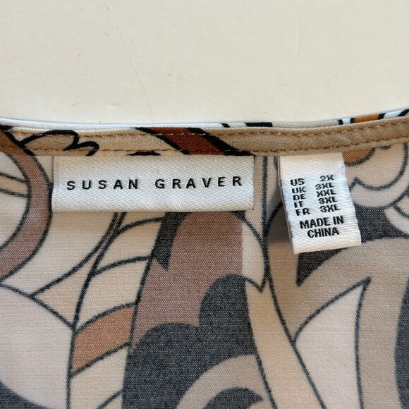 Susan Graver Liquid Knit Tunic Womens Size 2X Brown Abstract Geo Paisley Top - Picture 4 of 7